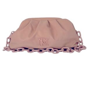 BADGLEY MISCHKA pink vegan leather clinky chain clutch NWT in original packaging